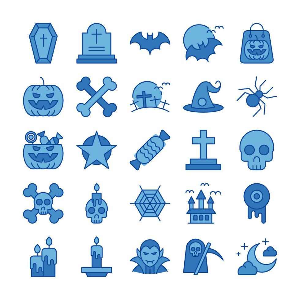 Víspera de Todos los Santos icono colocar. azul icono vector