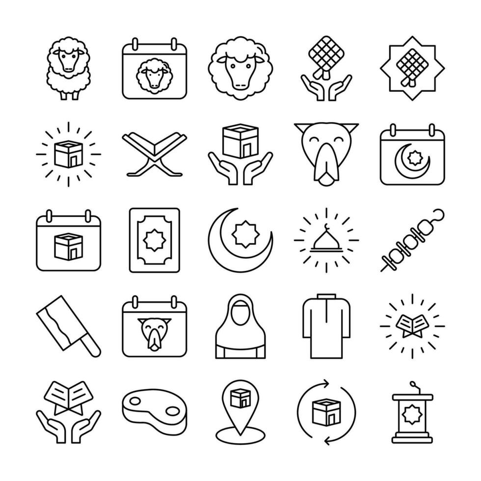 Eid al-Fitr icon set. outline icon vector