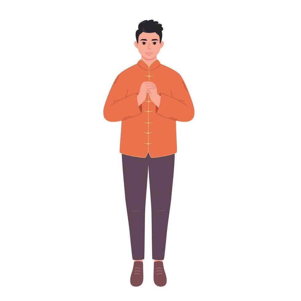 Chinese man in traditional clothing. Asian culture, ethnicity. vector