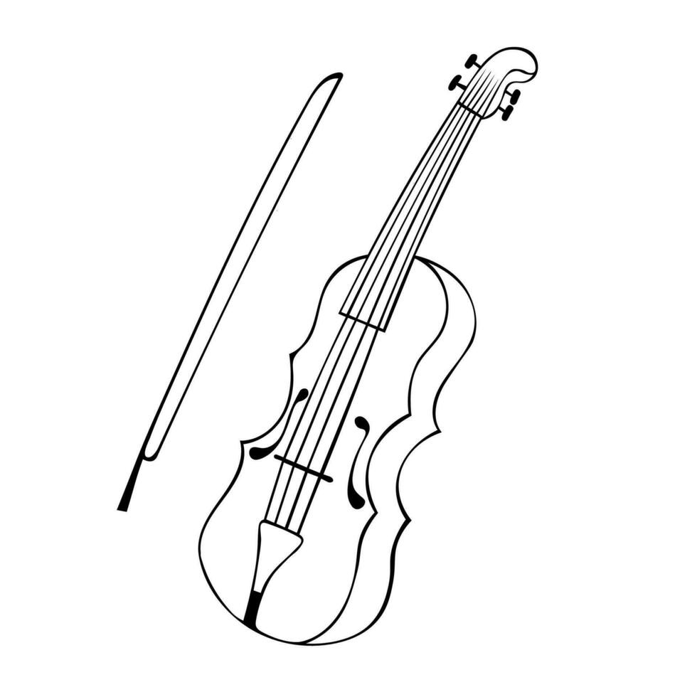 Hand drawn Musical instruments. Beautiful Violin in doodle Style Isolated on White Background vector
