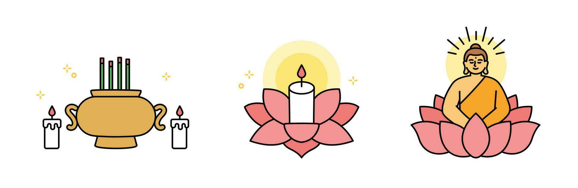 Incense burner, candle And the Buddha on the lotus. vector