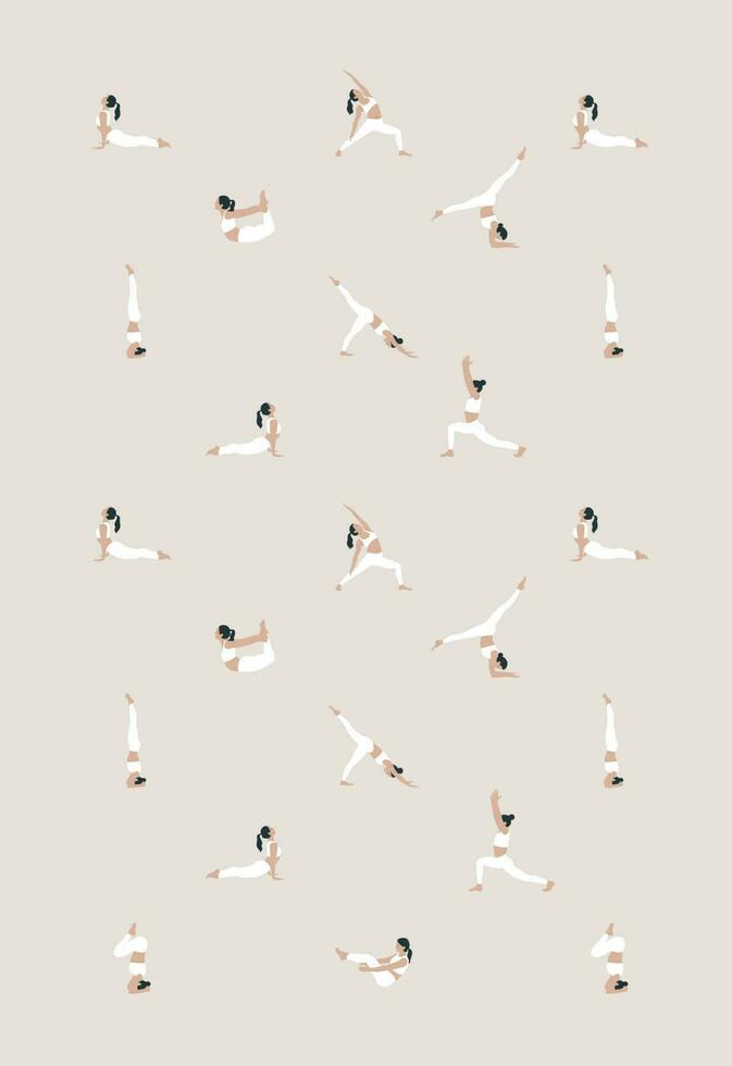 Seamless vertical pattern with women wearing sportswear doing yoga. The concept of sport, gym, yoga, pilates, fitness, meditation and relax. Health care and lifestyle concept. Vector illustration.