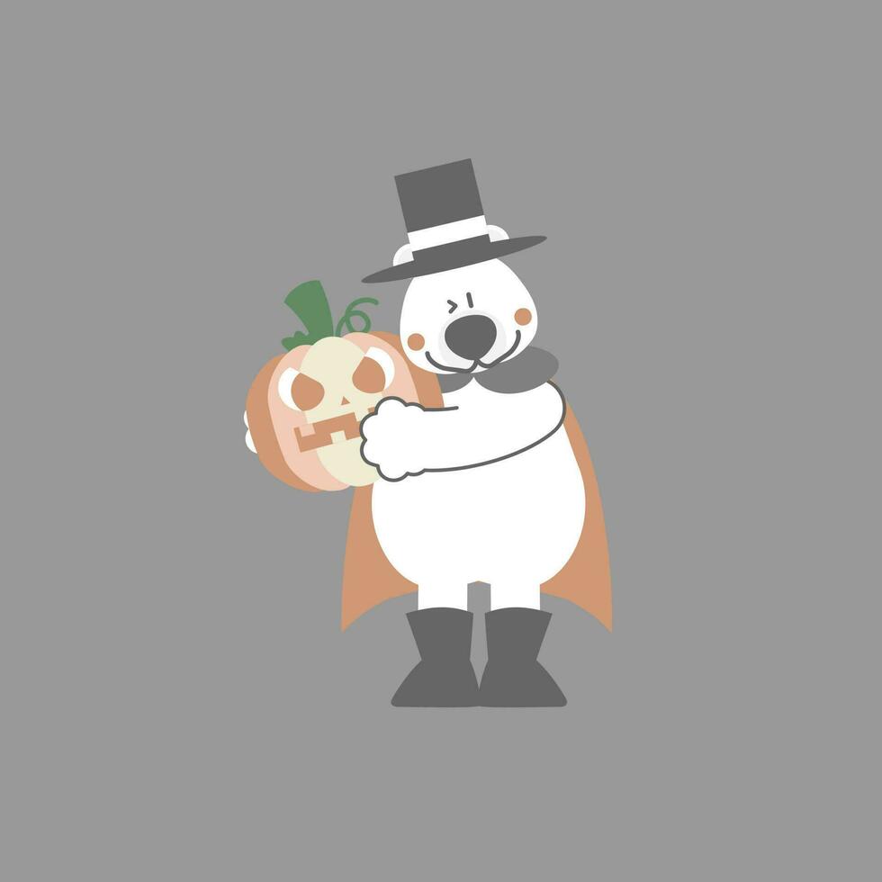 happy halloween holiday festival with polar bear and pumpkin, flat vector illustration cartoon character design