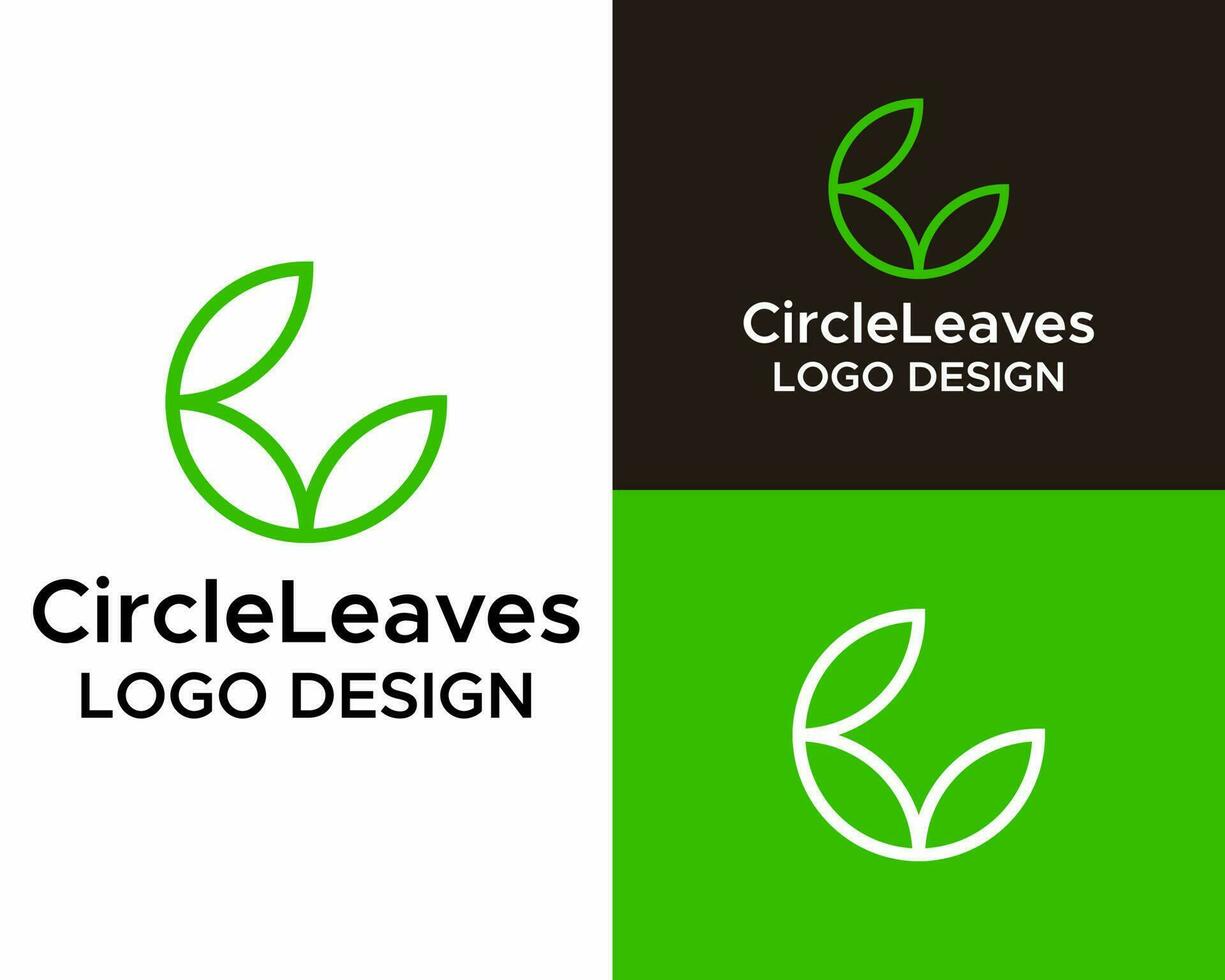 Circle leaf nature health logo design vector