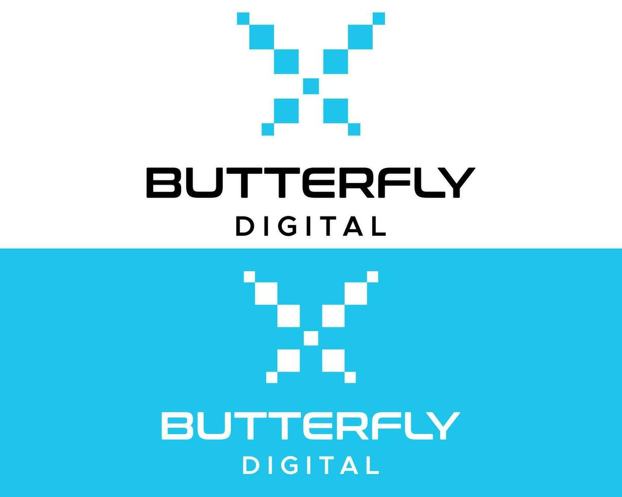 mariposa digital logo con azul cuadrícula y el letra X en el fondo vector