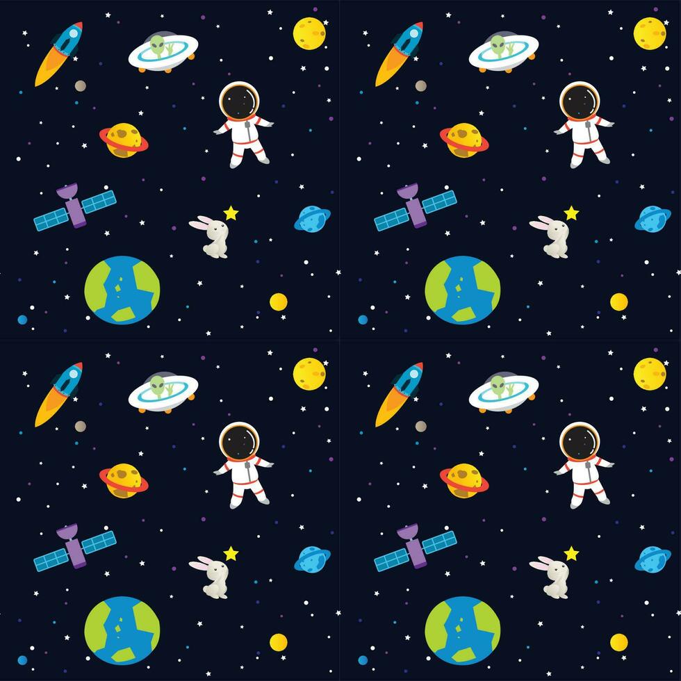Seamless pattern with space elements, star. Creative nursery background. Perfect for kids design, fabric, wrapping, wallpaper, textile. Vector background.
