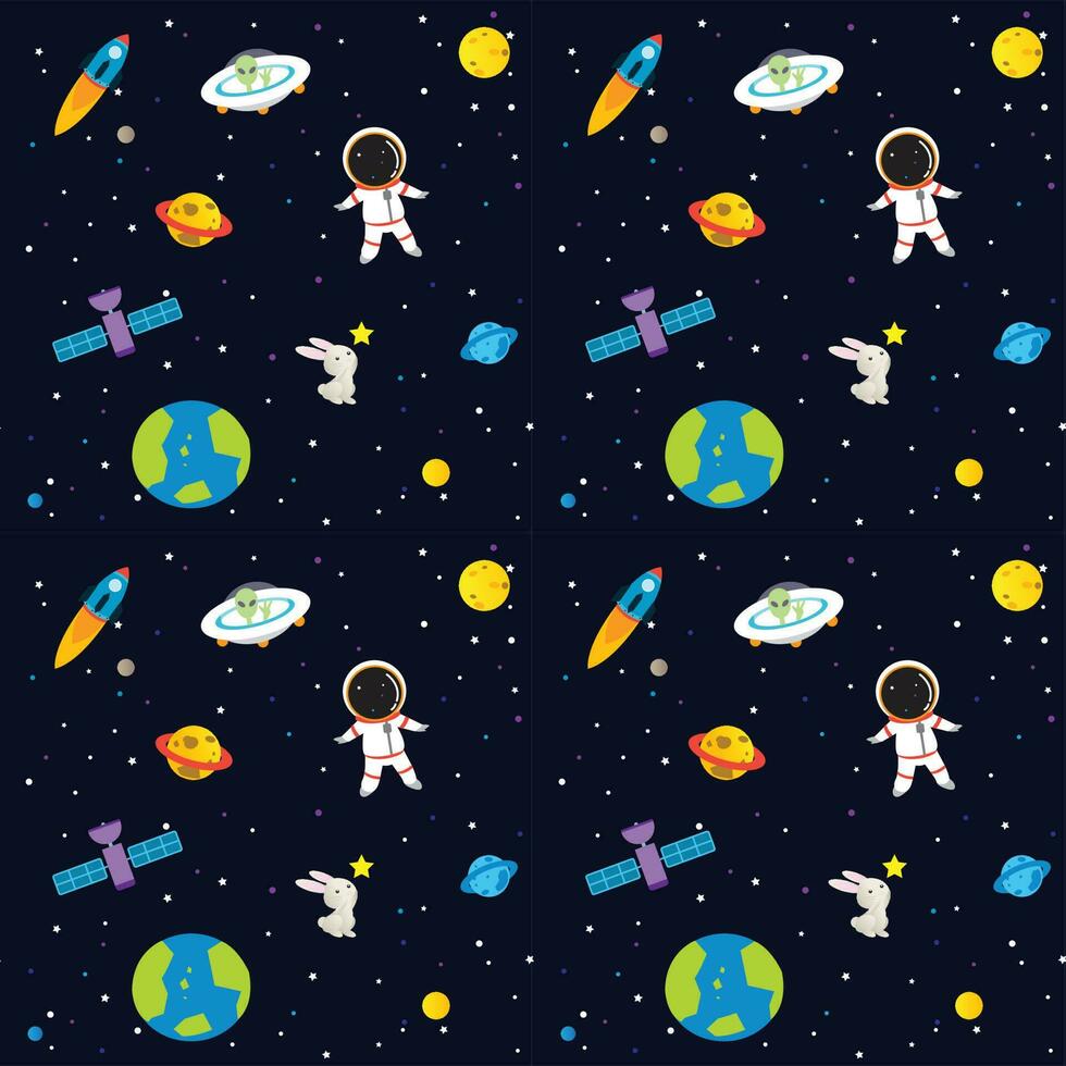 Seamless pattern with space elements, star. Creative nursery background. Perfect for kids design, fabric, wrapping, wallpaper, textile. Vector background.