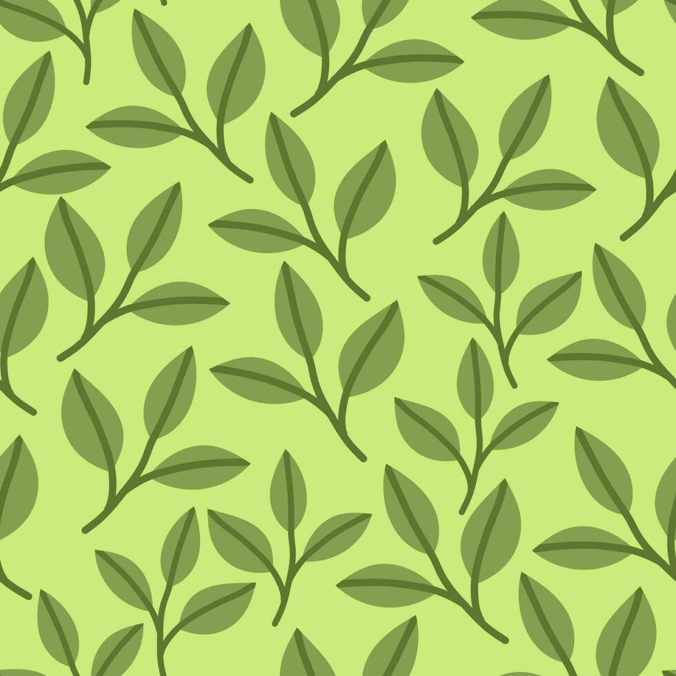 Seamless pattern with green leaves on green background vector illustration