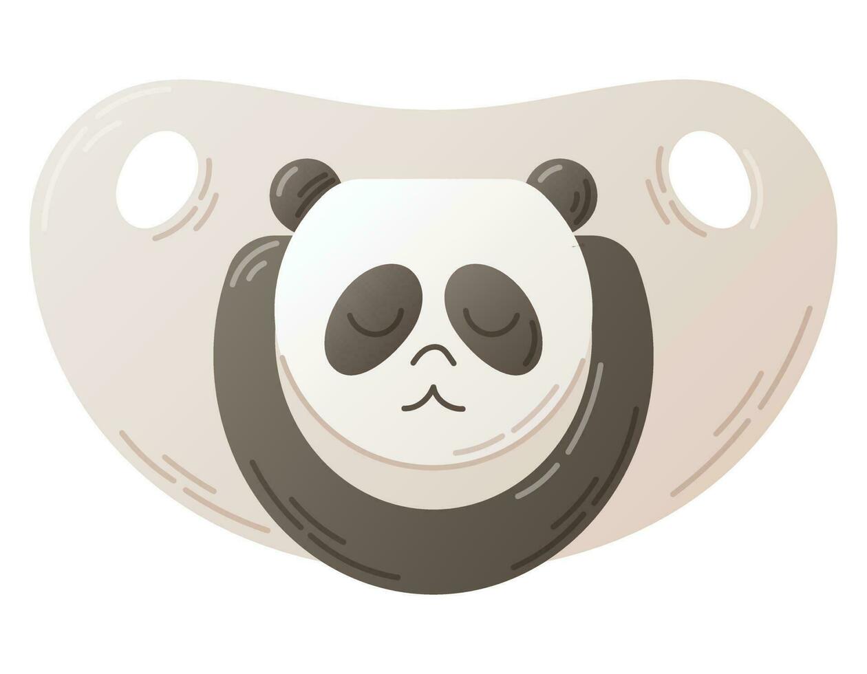 Baby cute flat pacifier with sleeping panda illustration. Vector isolated cartoon baby design element.