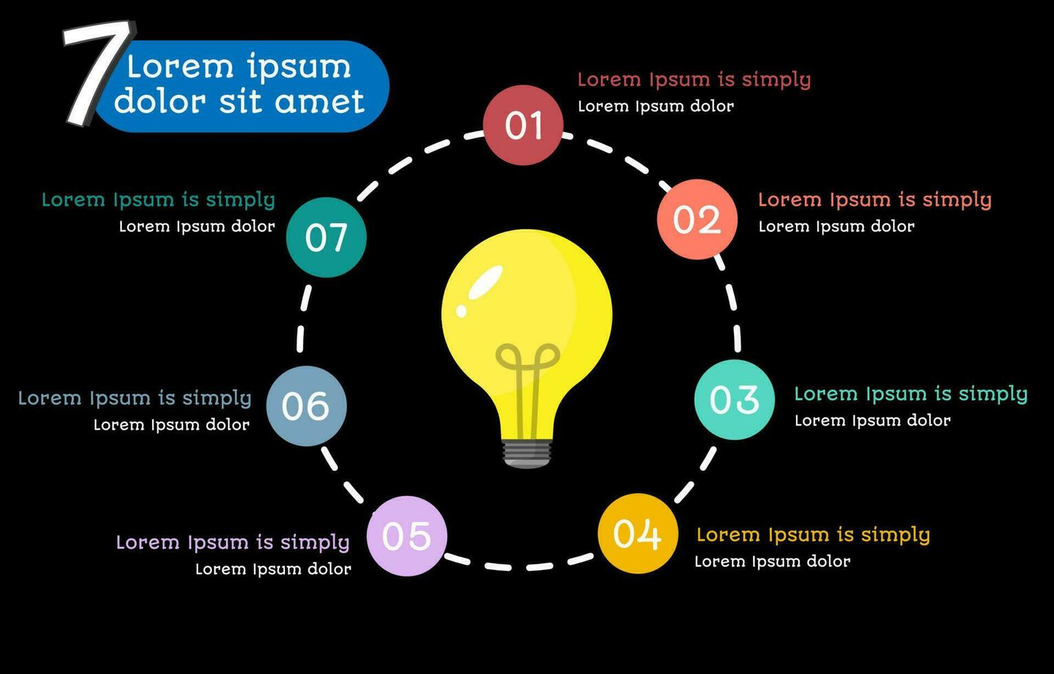 Circle chart infographic with 7 option. For business data presentation, report, workflow layout, banner, diagram, number options, step up options, web design. vector