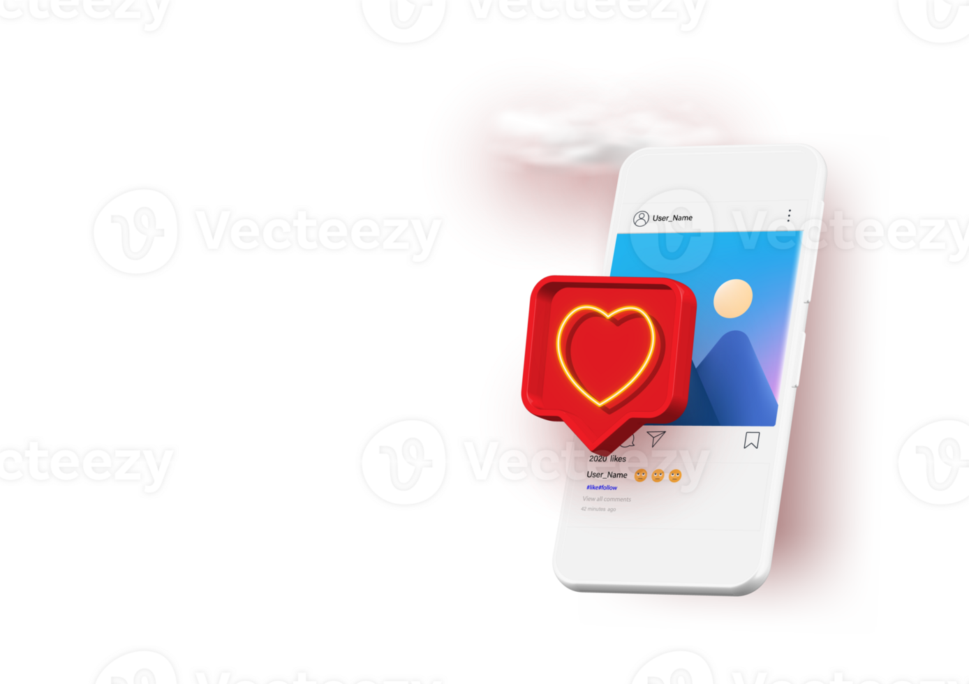illustration smartphone with heart emoji speech bubble get message on screen. Social network and mobile device concept. Graphic for websites, web banner png
