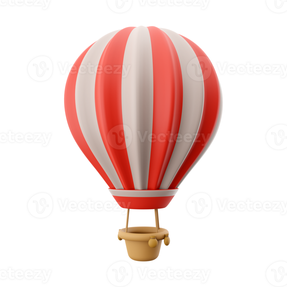 3d rendering hot air ballon with red and white stripes icon. 3d render aerostat icon. Hot air ballon with red and white stripes. png