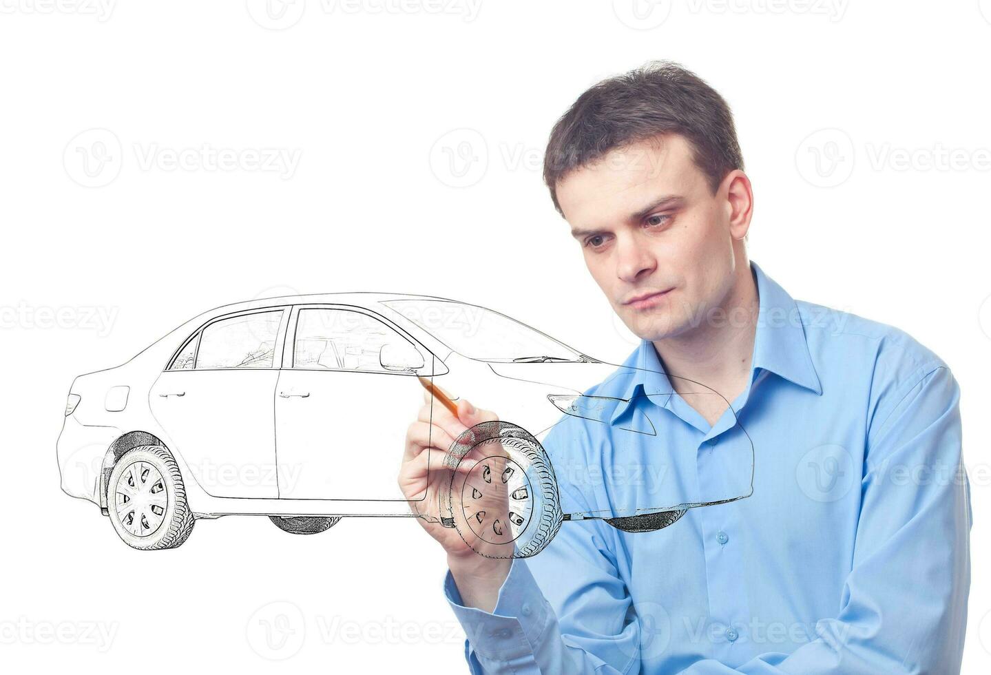 Men drawing a car photo