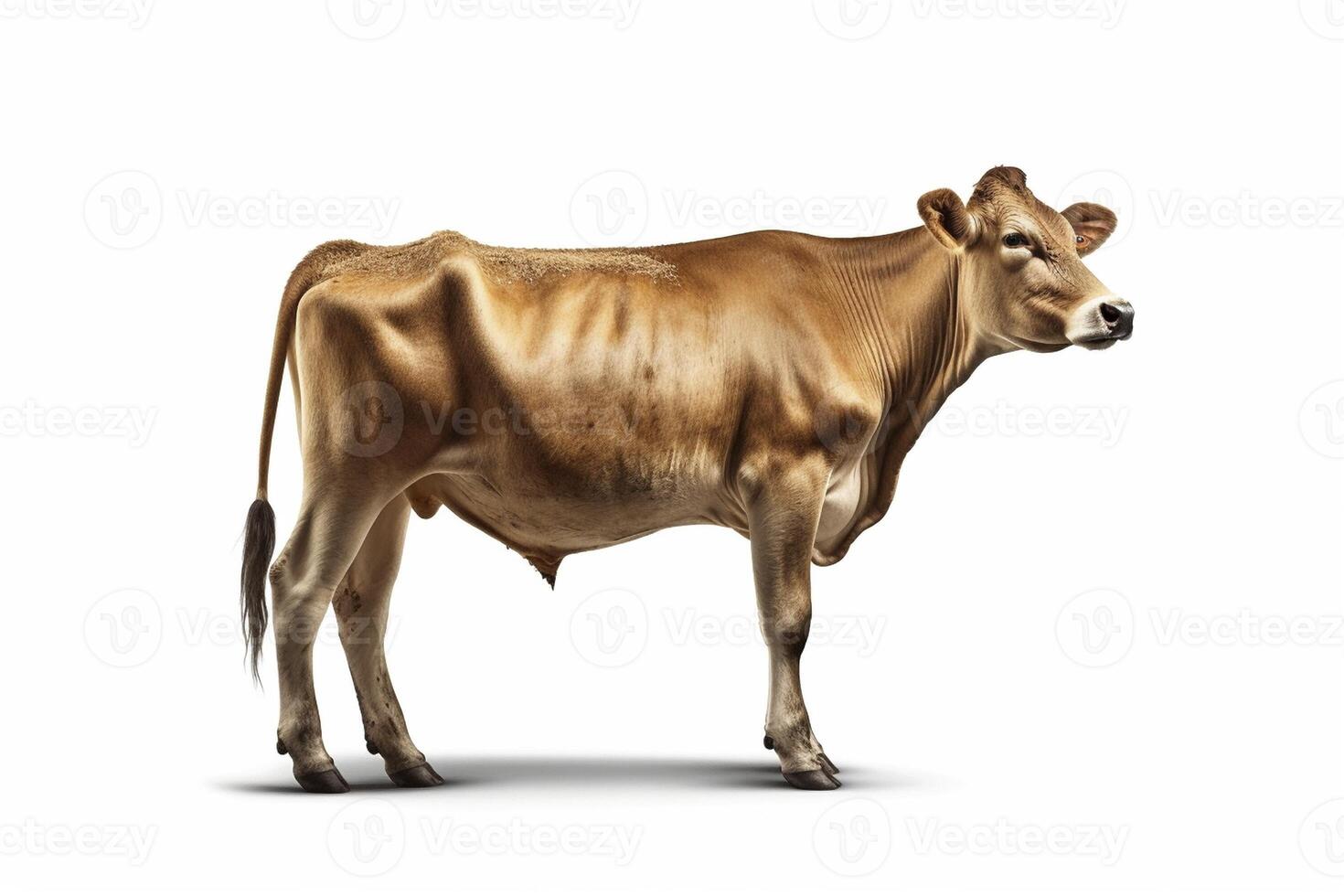 Jersey cow on white background, created with photo