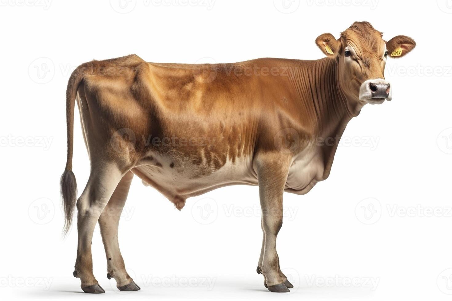 Jersey cow on white background, created with photo