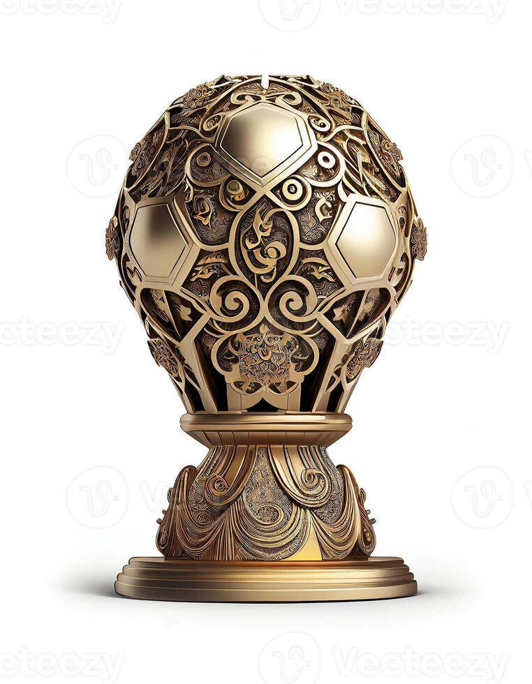 Gold football trophy on white background, created with generative AI