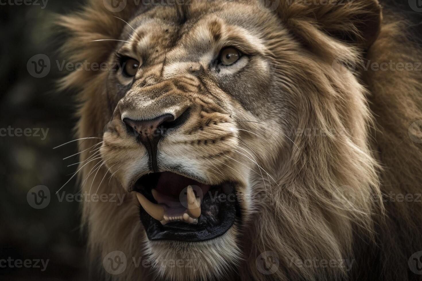 Roaring lion closeup, created with photo