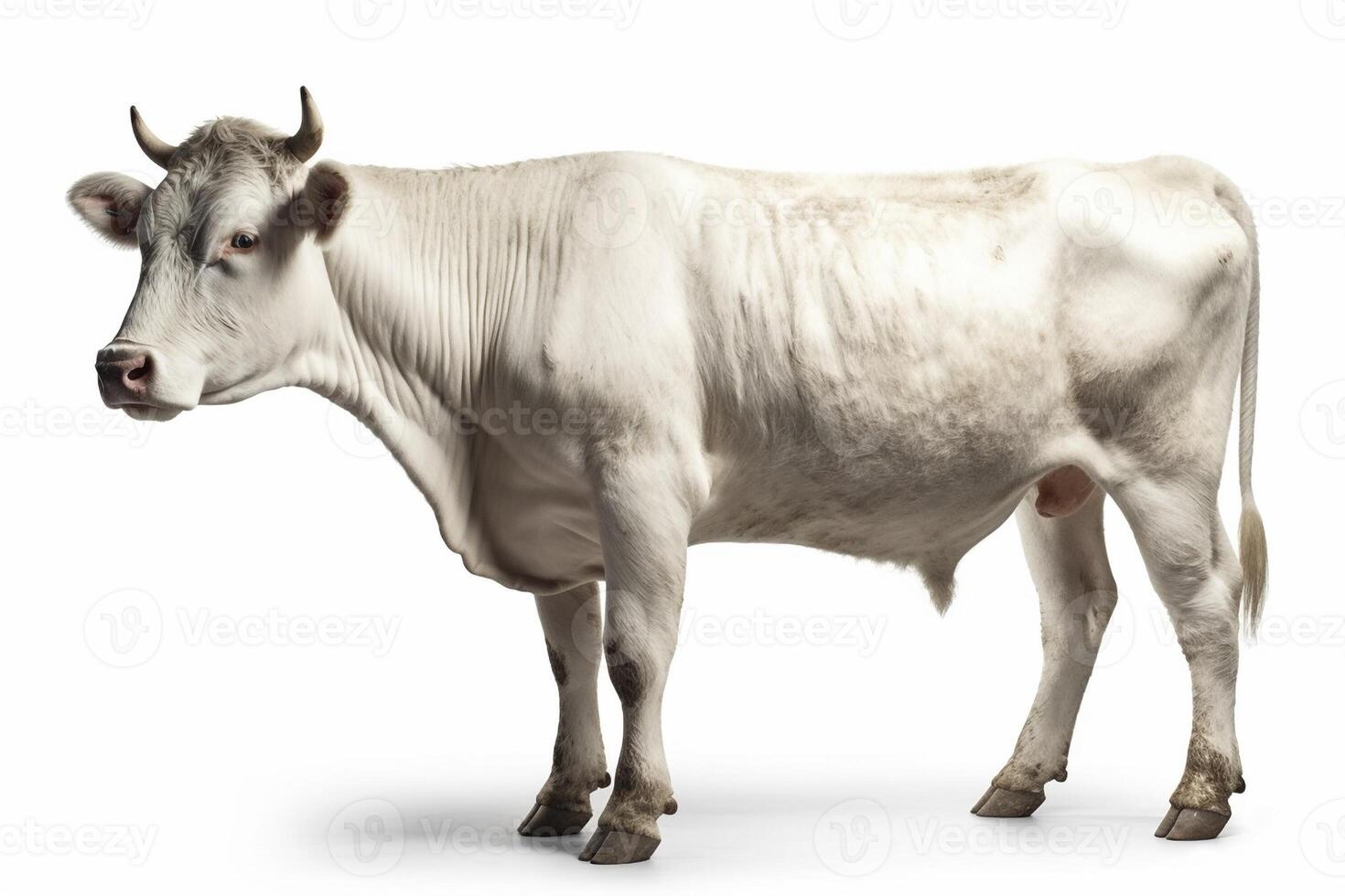 Piedmontese cow on white background, created with photo