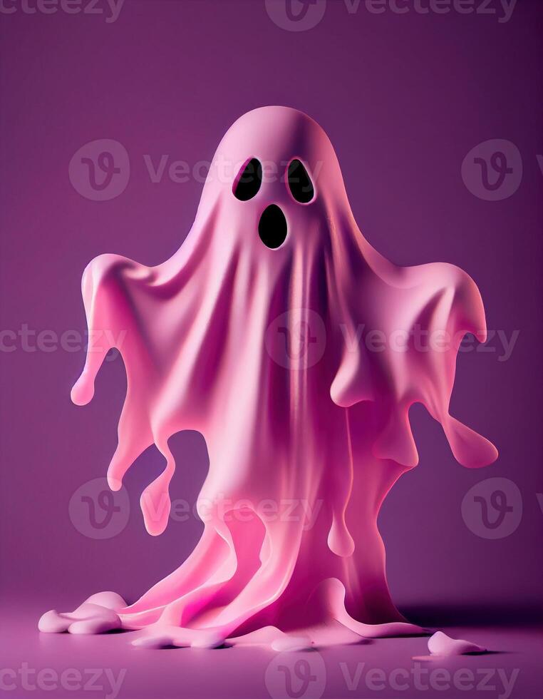 White ghost on pink pastel background, created with photo