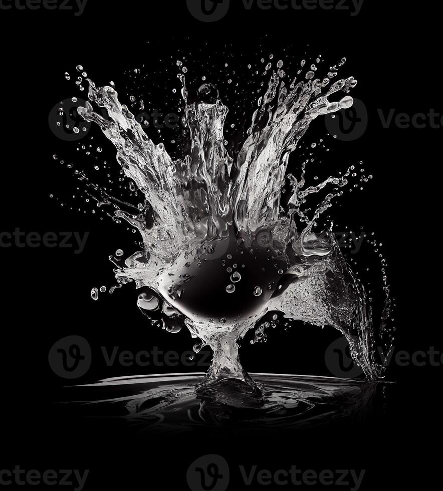 Water splash on black background, created with photo
