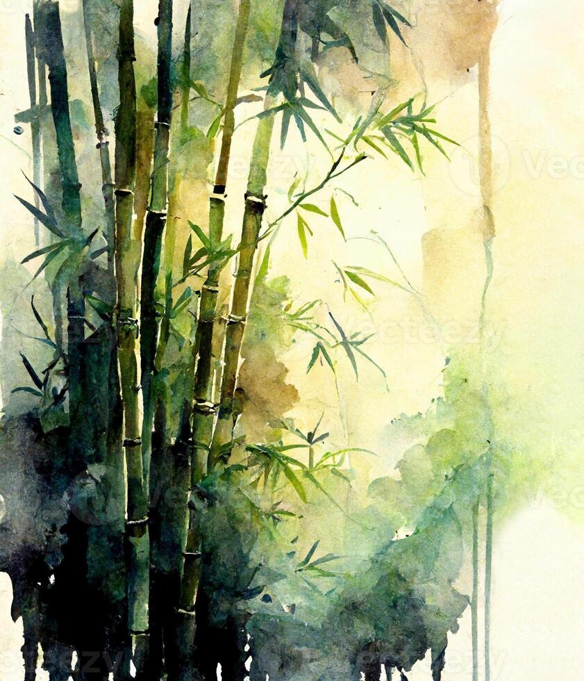 Bamboo forest watercolor painting, created with photo