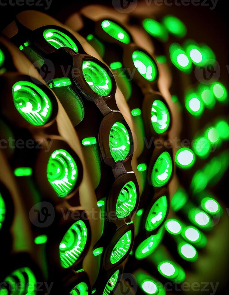 Stretch of green LED lights, created with photo