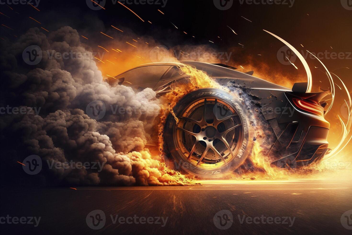 3D Rendering , Sport Car Racing On Race Track With Fire Burning , Car Wheel  Drifting , Generative Ai Stock Photo, Picture and Royalty Free Image. Image  202323240.