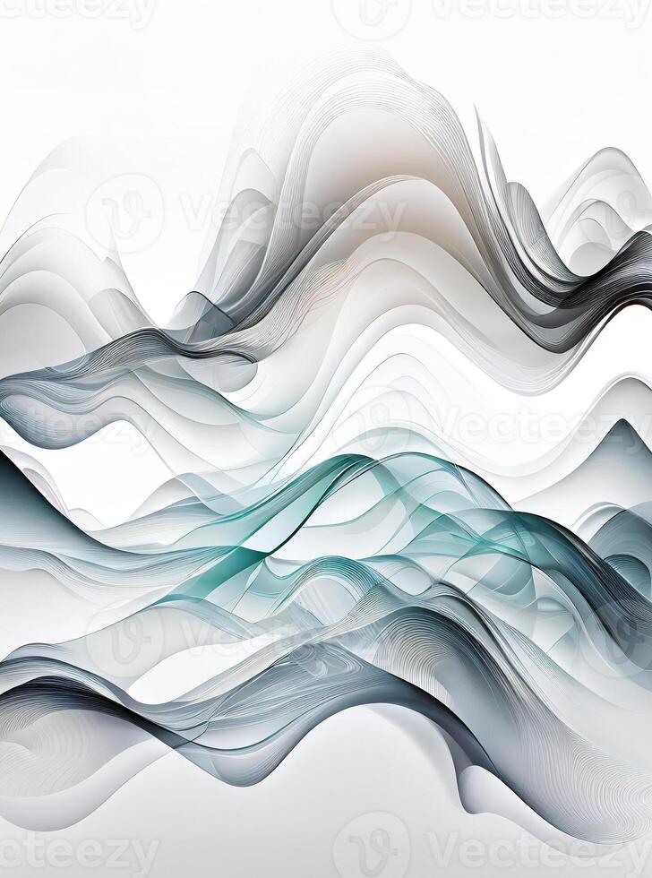 Abstract transparent waves on white background, created with photo