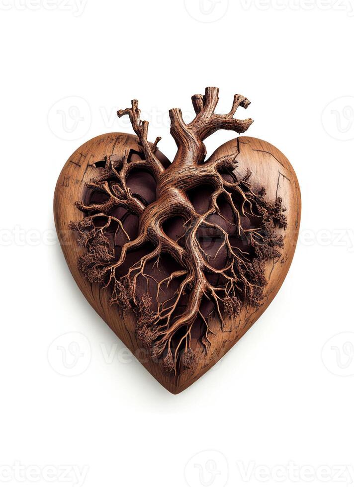 Wooden heart on white background, created with photo