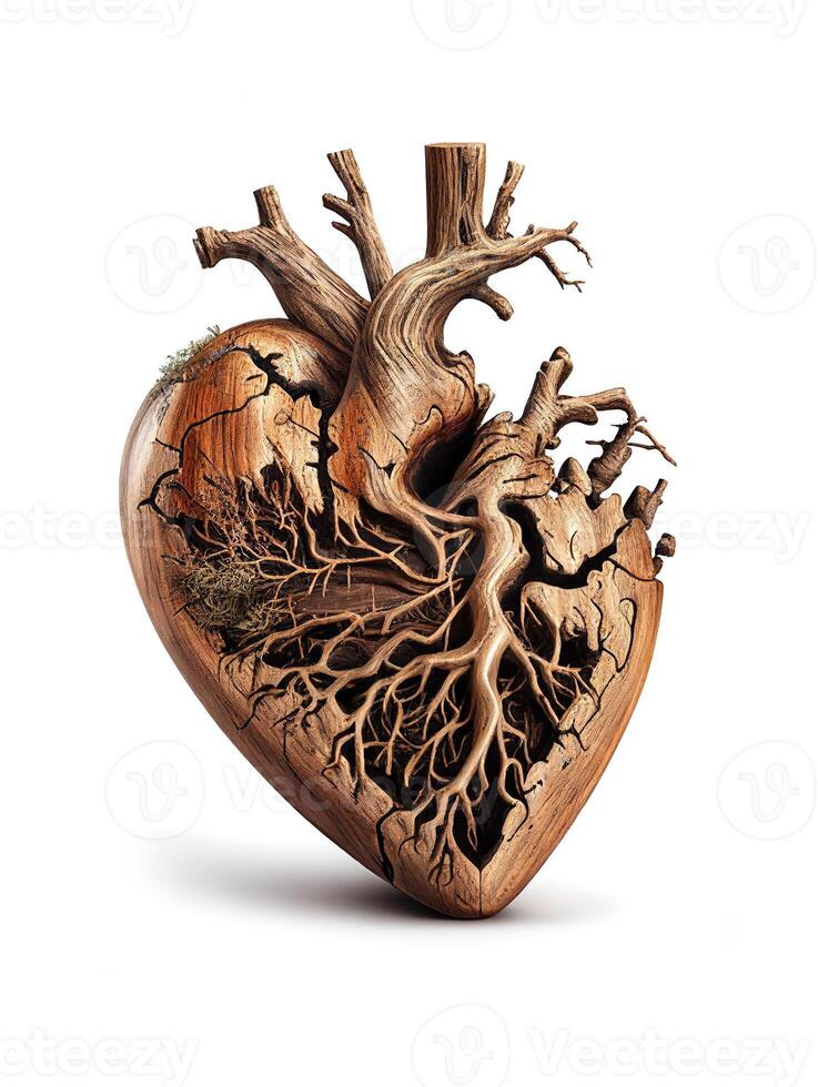 Wooden heart on white background, created with photo