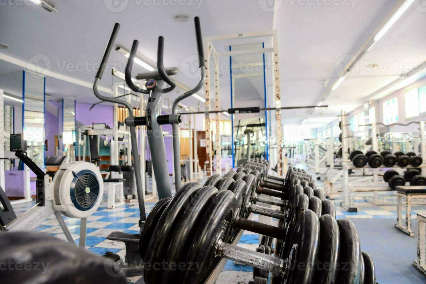 Equipment And Machines At The Empty Modern Gym photo