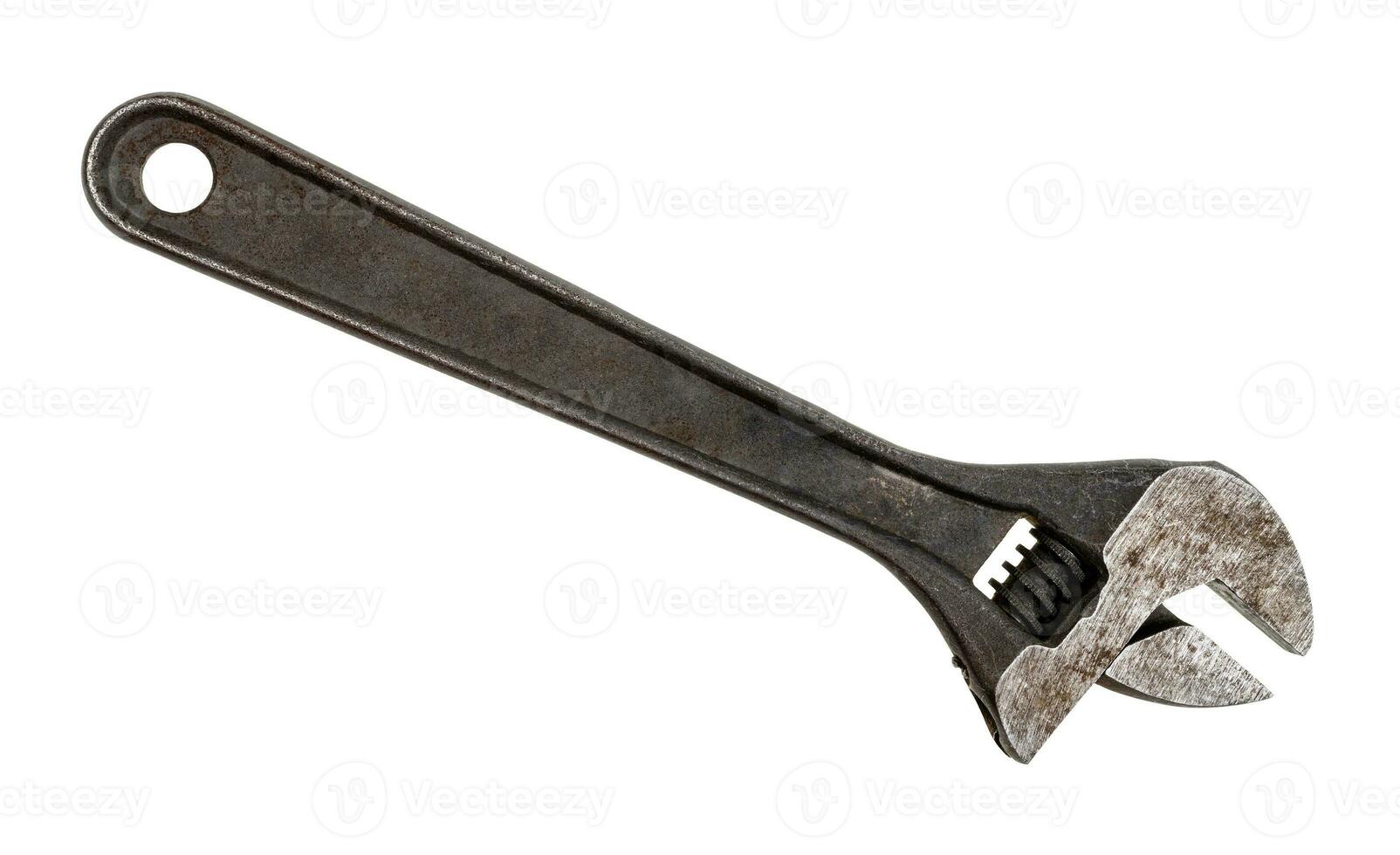 used steel adjustable wrench isolated on white photo