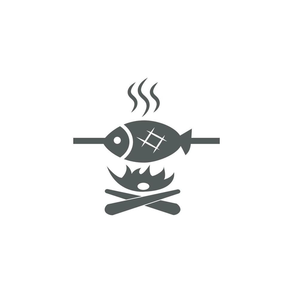 Fresh fish above camp fire vector icon illustration
