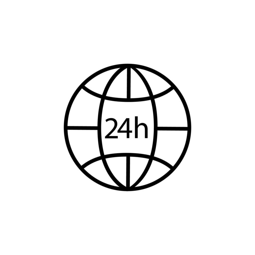 24 hours and globe outline vector icon illustration