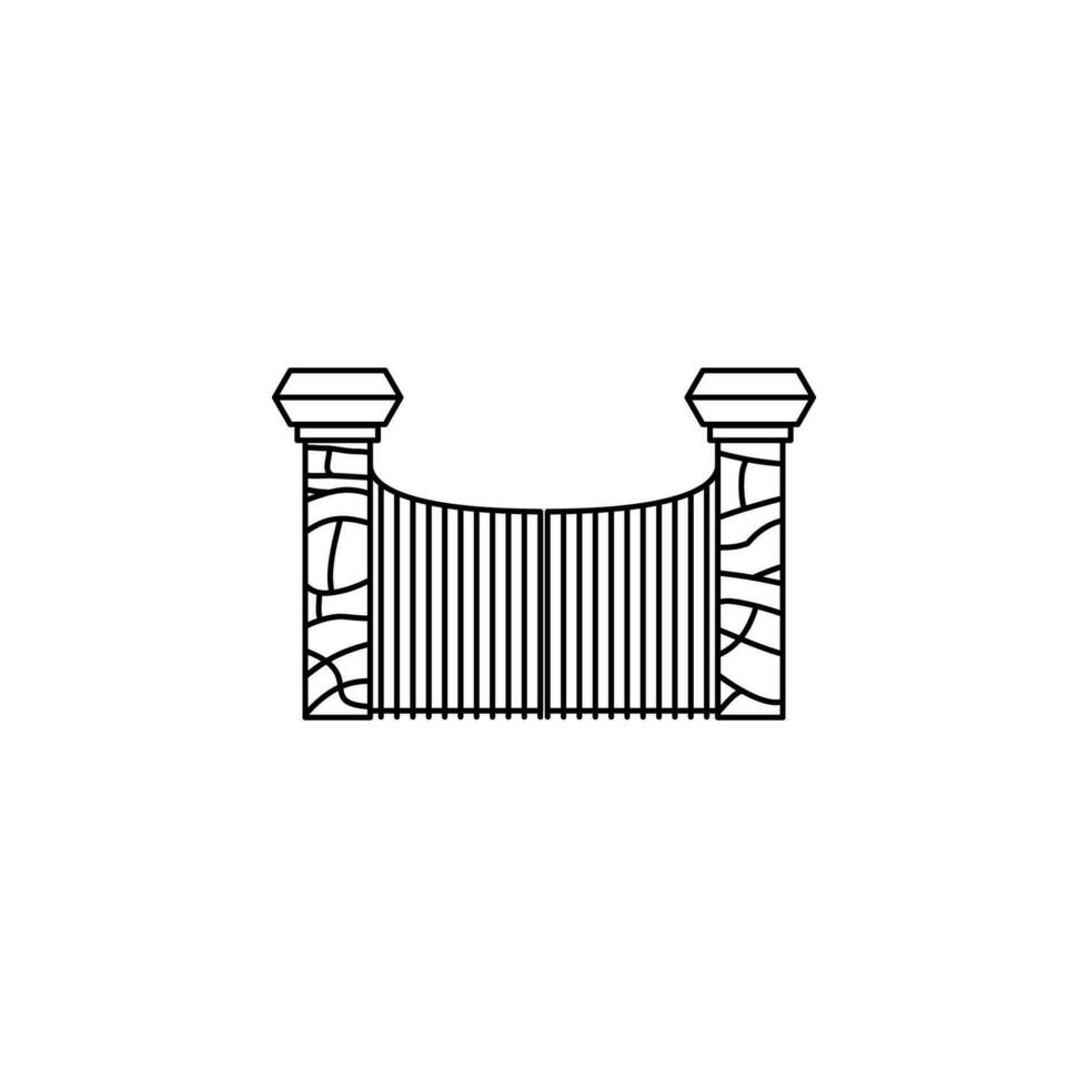 gates on stone pillars vector icon illustration