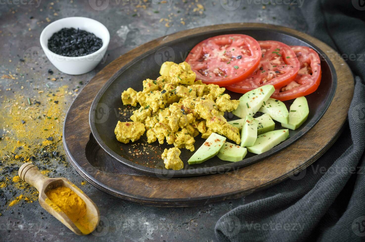 Scrambled eggs and vegetables photo