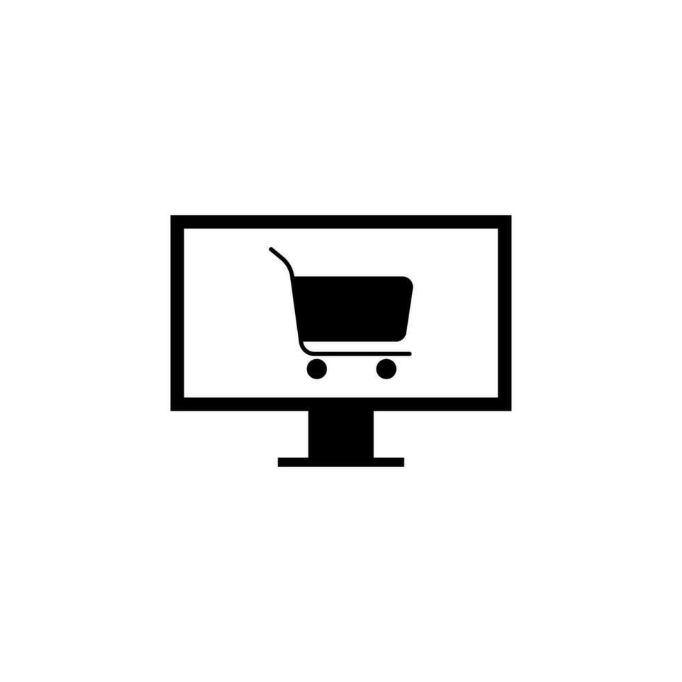 Monitor, store cart vector icon illustration