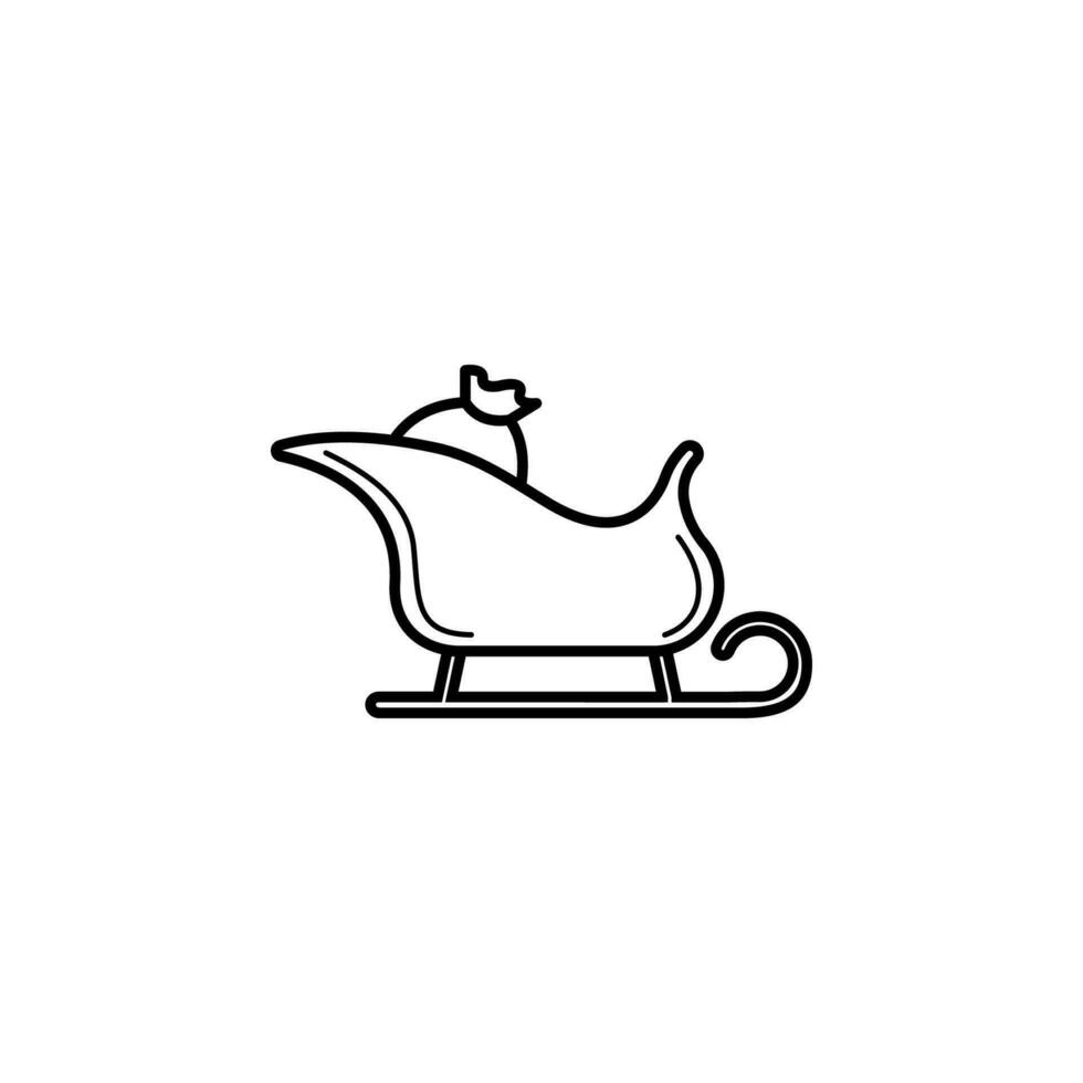 santa claus sleigh with bag christmas line vector icon illustration