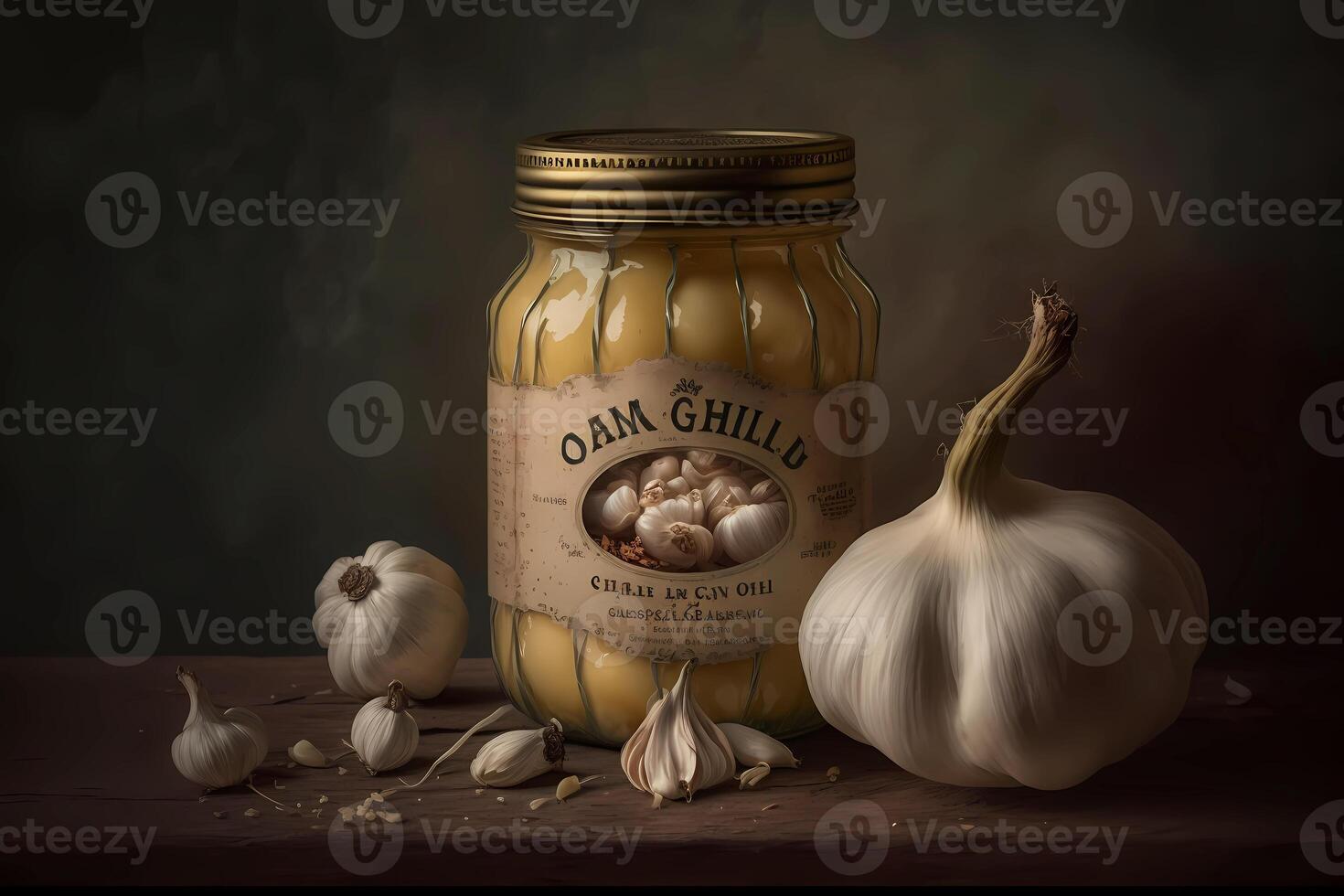 garlic on the table. composition of vegetables. photo