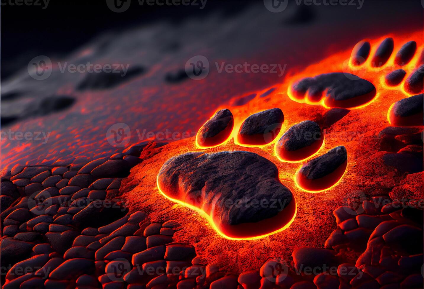 animal paw print on hot lava. photo