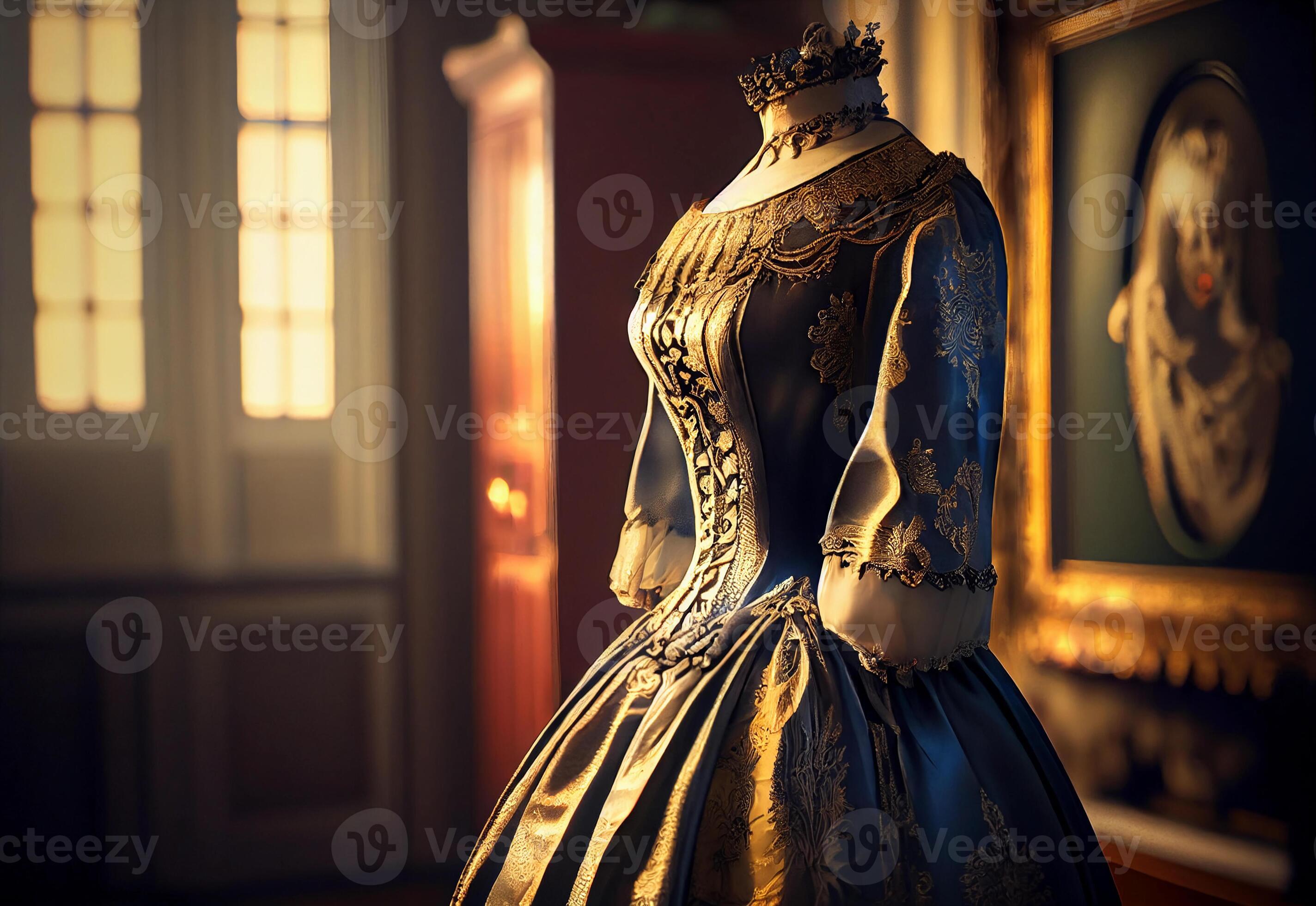 19th century women dress on a mannequin in the room. 23280816 Stock