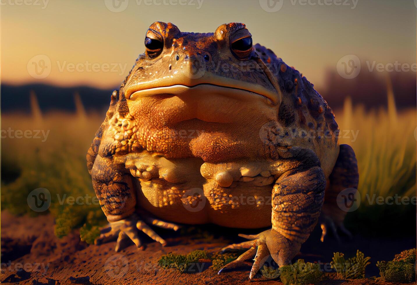a big toad lives in a swamp. evening time. photo