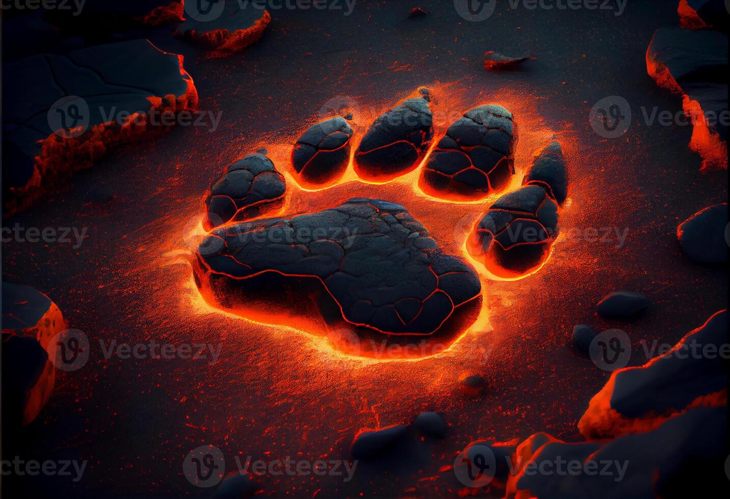 animal paw print on hot lava. photo