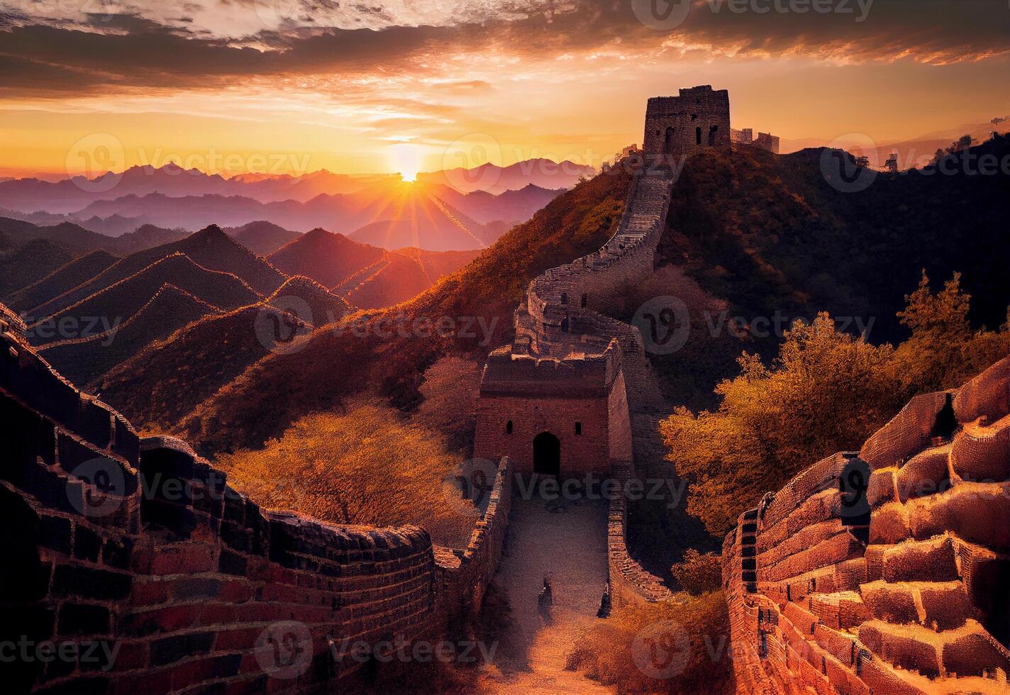 genial pared de China a noche. ai generado foto