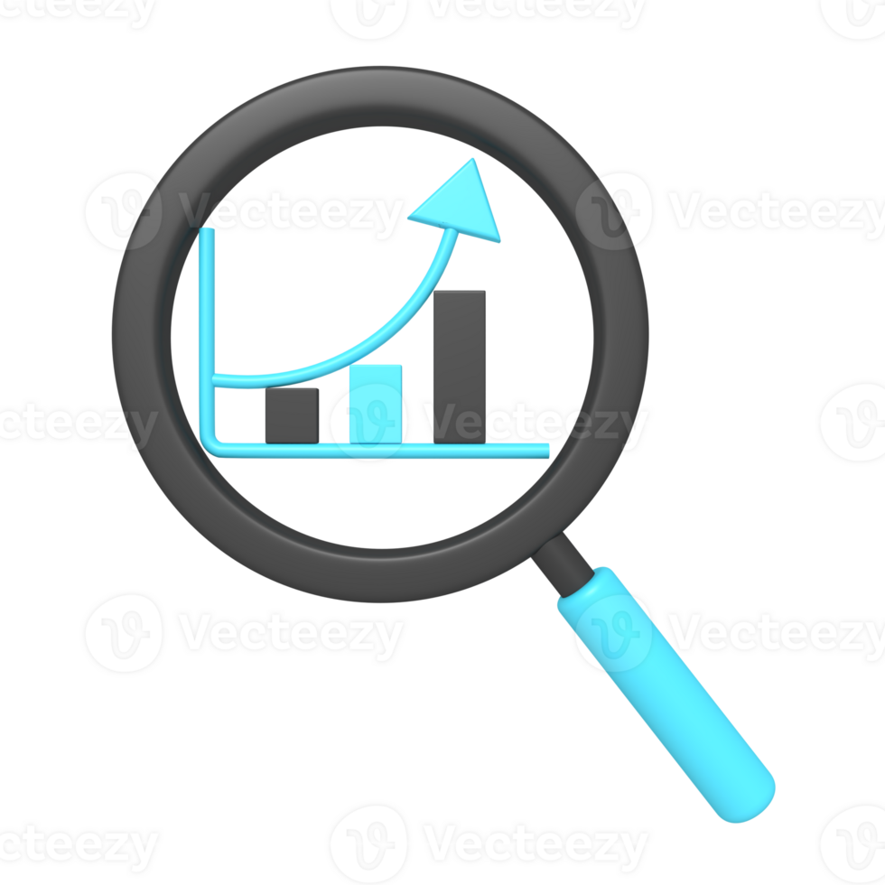 3d icon of searching data statistics with magnifying glass png