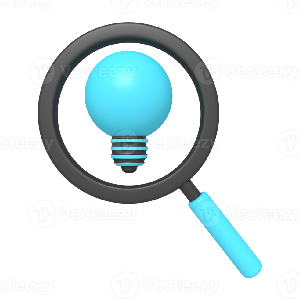 3d icon of searching idea with magnifying glass png