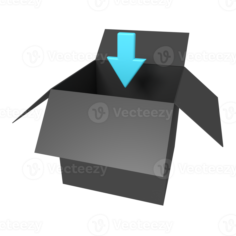 3d icona di scatola e freccia giù png