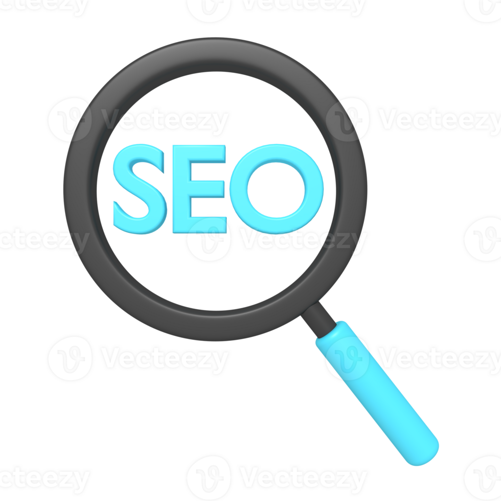 3d icon of searching SEO with magnifying glass png