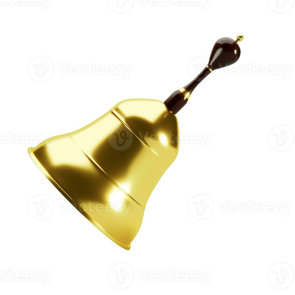 Golden hand bell isolated on white background photo