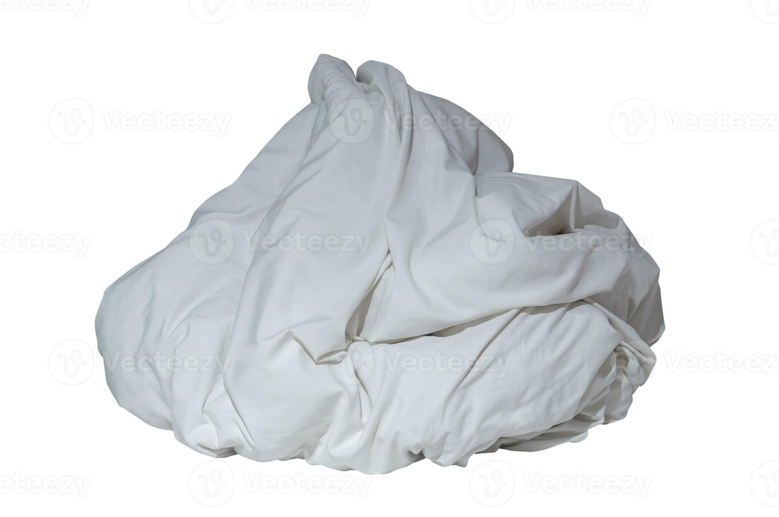 White blanket in hotel room leaved untidy after guest's use over night